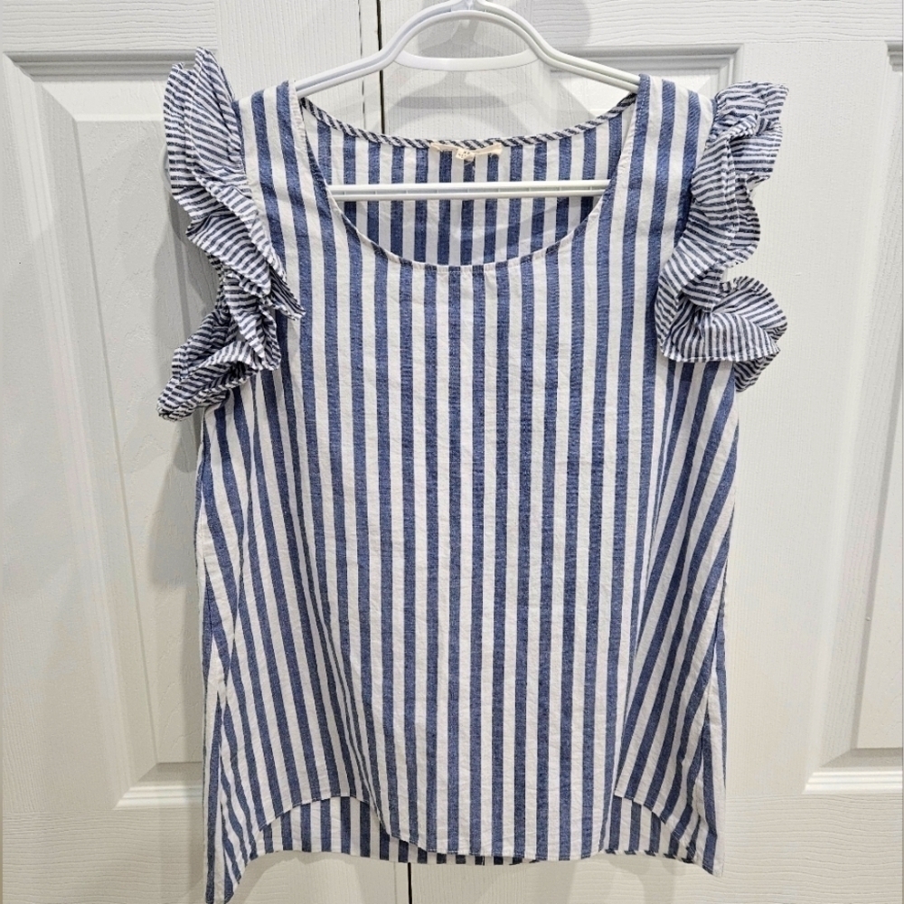 Women's Sleeveless Cotton Striped Shirt Size XS Blue and White